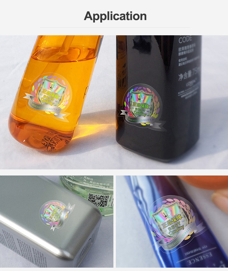 hologram clear sticker, affixed to different packaging