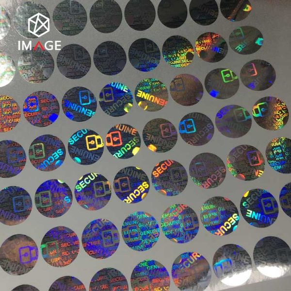 hologram sticker with lens, lock and secure genuine pattern