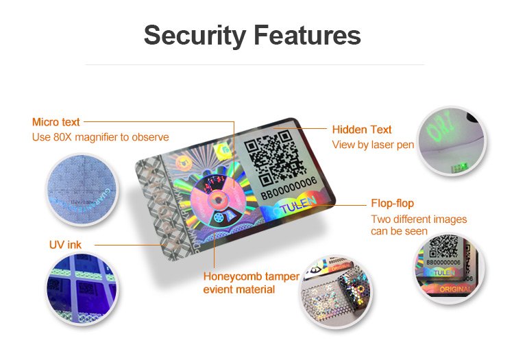 five security features of qr code serial number holographic sticker