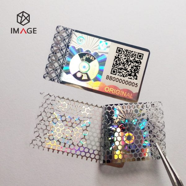 qr code serial number holographic sticker with honeycomb tamper evident feature