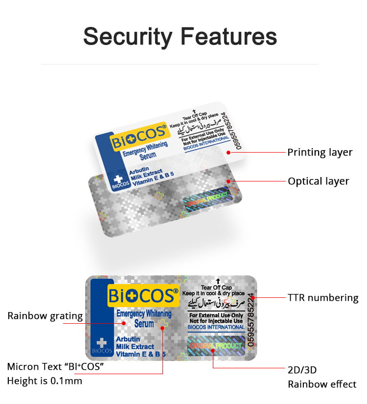 security features of medical use holographic label