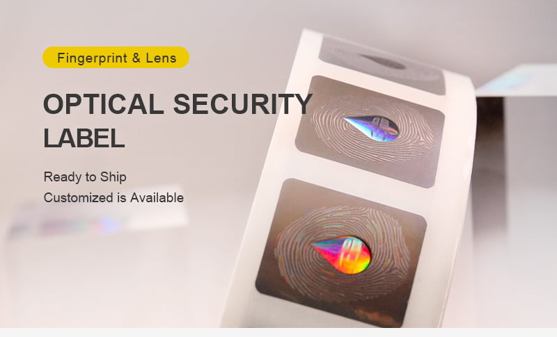 3d lens hologram sticker with a lens and fingerprint pattern