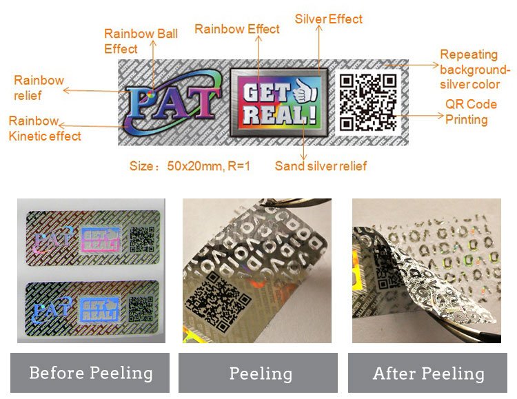 Hologram tamper evident void sticker with qr code printing