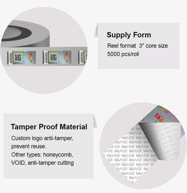 Roll hologram medicine tax stamp with tamper proof feature