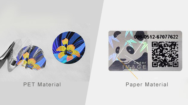 PET and paper material hologram tamper evident labels