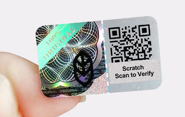 QR hologram sticker with scratch code