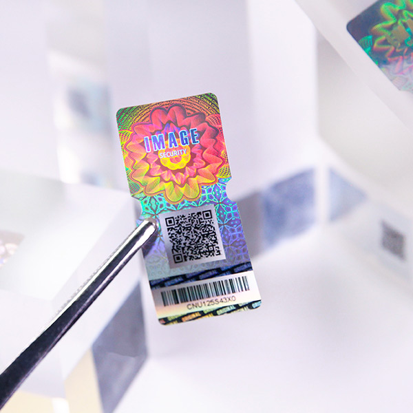 hologram sticke with unique qr code and barcode