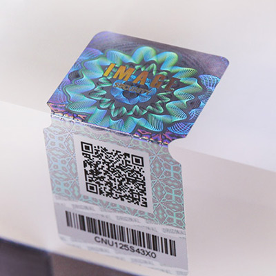 hologram sticker with barcode and qr code printing