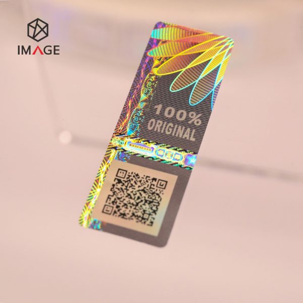 QR code security label, contains 3d pattern of the words 100% ORIGINAL