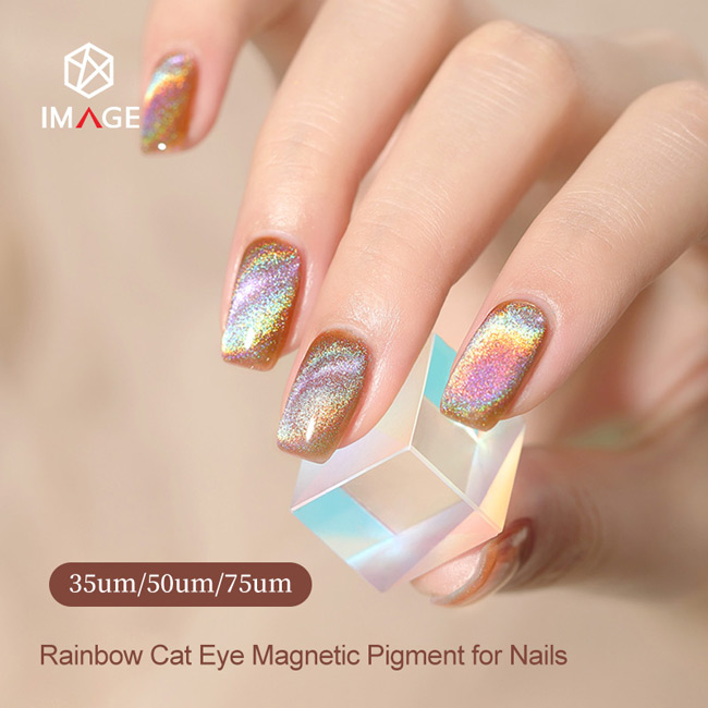 rainbow holographic eye cat pigment for nails