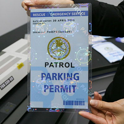 transparent hologram pouches for parrol parking permit