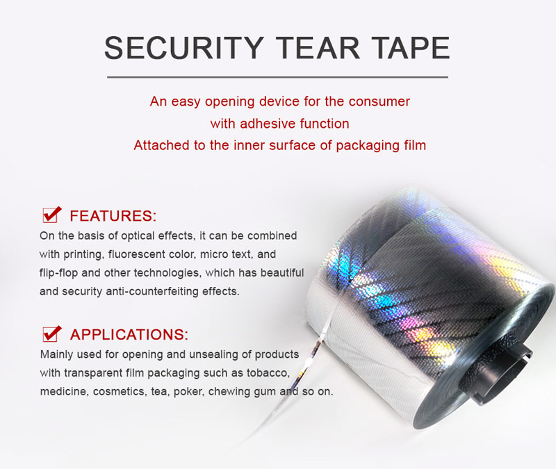 optical security tear tape, act as an easy opening device