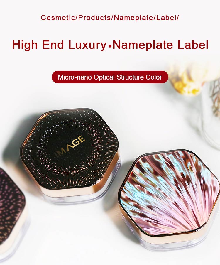 High-end cosmetic nameplate label, applied to top cover of box