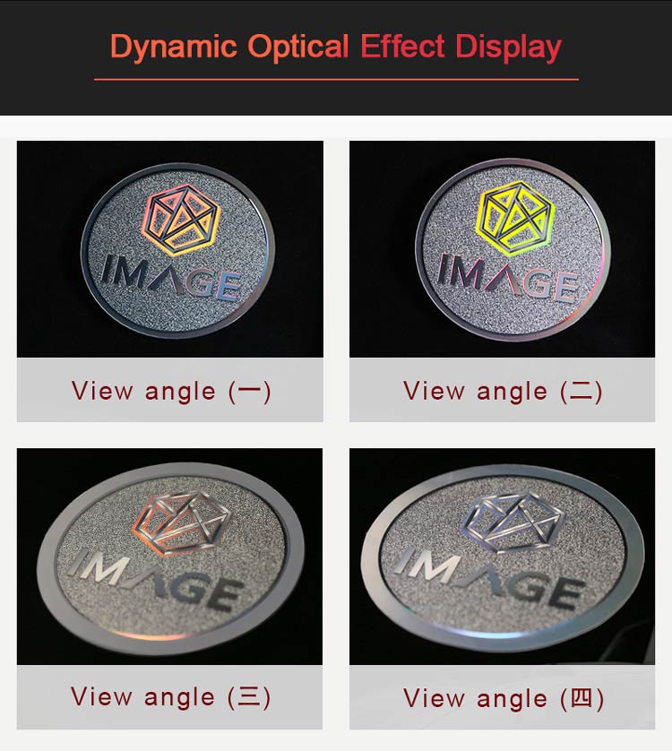 dynamic optical effect of automotive interiors nameplate labels