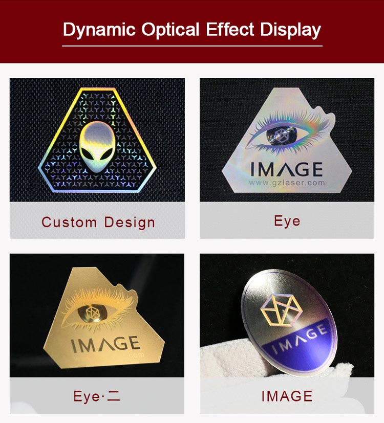 dynamic optical effect of custom logo nameplate label