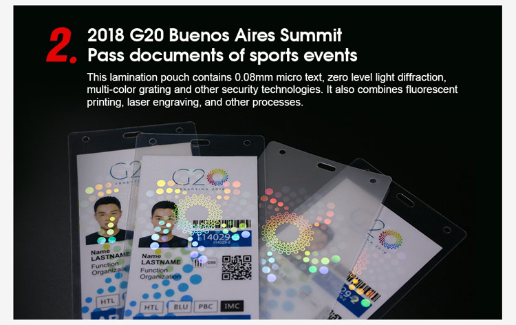 security lamination pouches for 2018 G20 Buenos Aires Summit