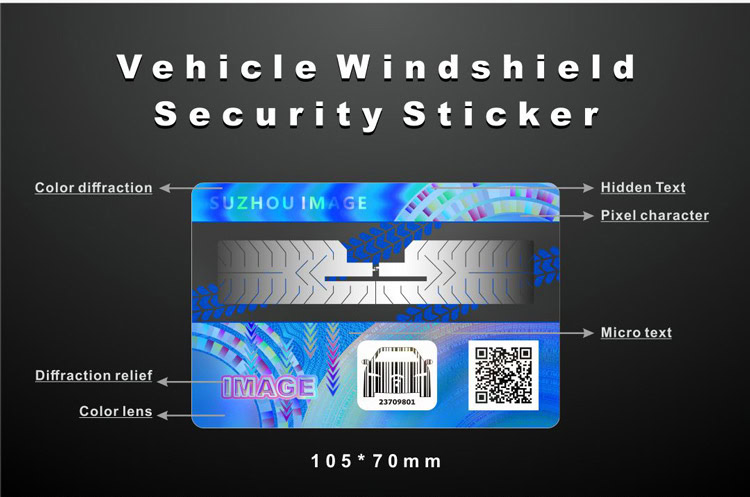 RFID windshield stickers with security hologram features