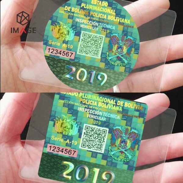hologram vehicle registration stickers with pre-printed QR code, serial and registration number