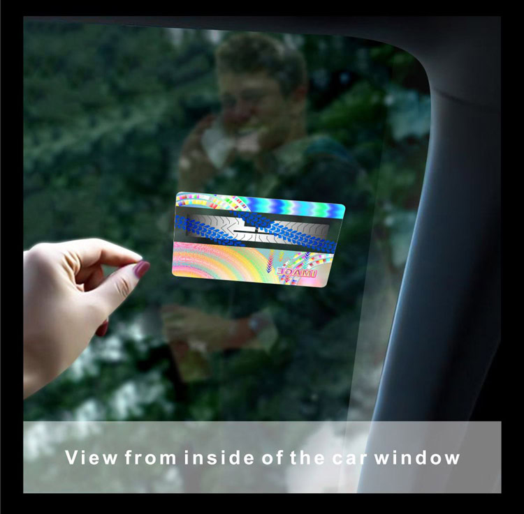 view the UHF windshield label from inside of the car window