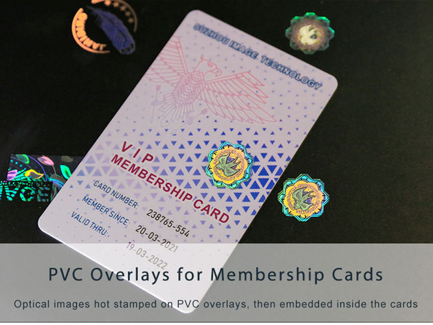 PVC hologram overlays, laminate with membership cards