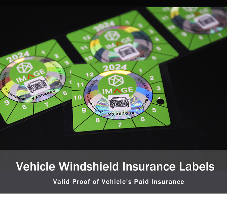 custom vehicle windshield insurance label with holographic logo