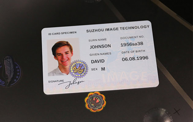 finished ID cards with embedded hologram images