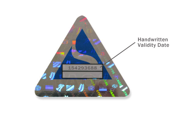 holographic windshield stickers with handwritten validity date