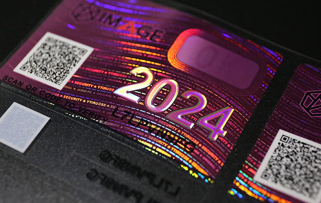 vehicle windshield labels with holographic logo, QR code and serial number