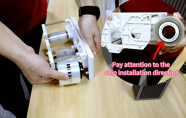 optical overlay film installation with roll cores and chips