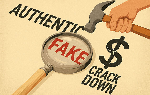 Counterfeit items corrode consumer trust and imperil the survival of enterprises. Say no to fake