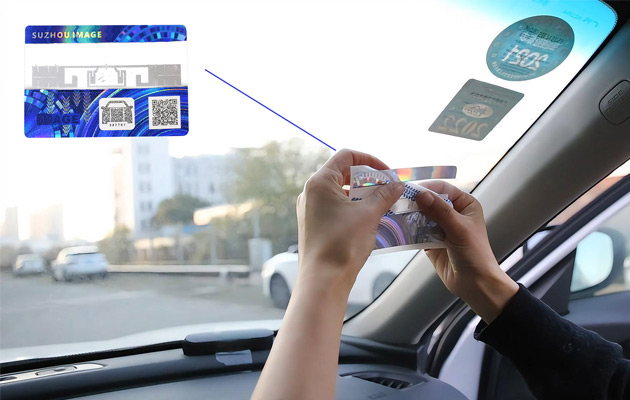 Optical windshield labels with embedded RFID chips