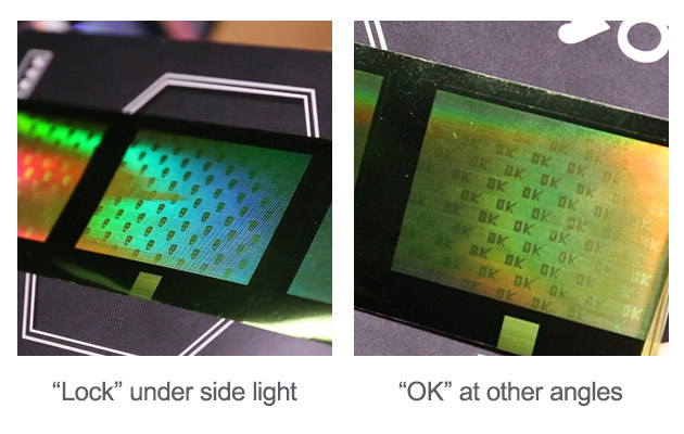 hidden color optical stamping foil with side-light reveal technology