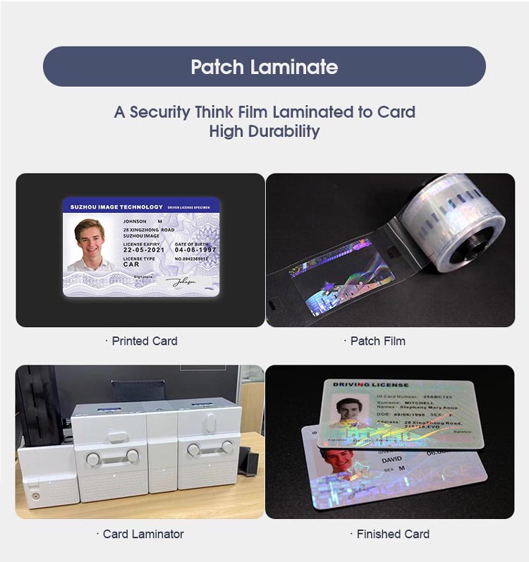 laminating process of pentagram optical laminate patch, laminate the patch with driving license