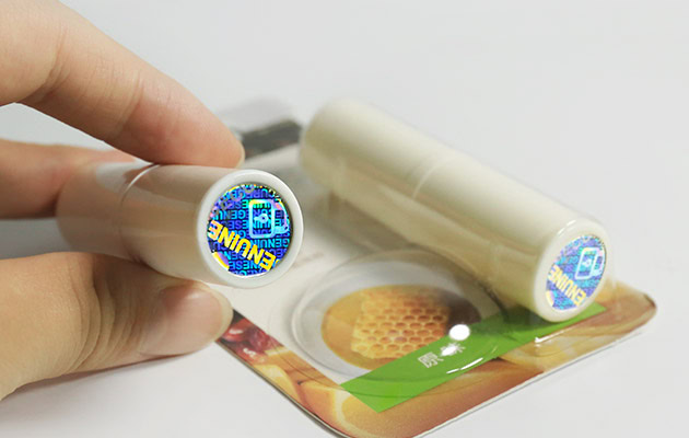 Anti-counterfeit label on lipstick packaging, perfect size and elegant appearance