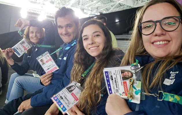 hanging type event ID badge with holographic laminate pouches for Buenos Aires Argentina Youth Olympic Games