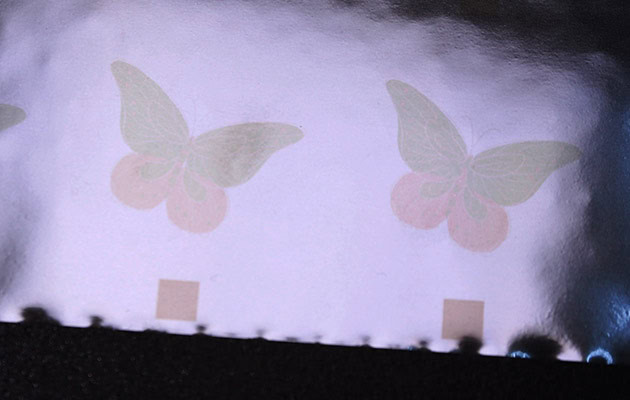optical stamping foil with neon color technology, it will be transfered on PC overlay for ID1 and ID3 cards