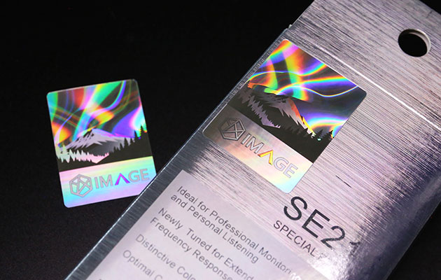 Aurora optical label on a packaging box showcasing Optical Security Identification 3.0 with stunning visual effects and anti-counterfeiting technology