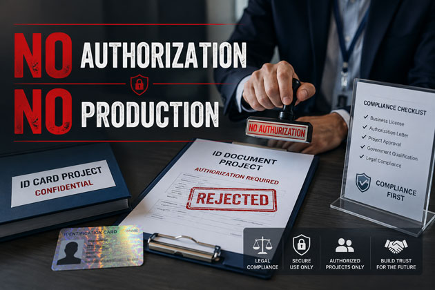 secure ID document supplier rejecting an ID card project due to missing authorization documents and compliance requirements